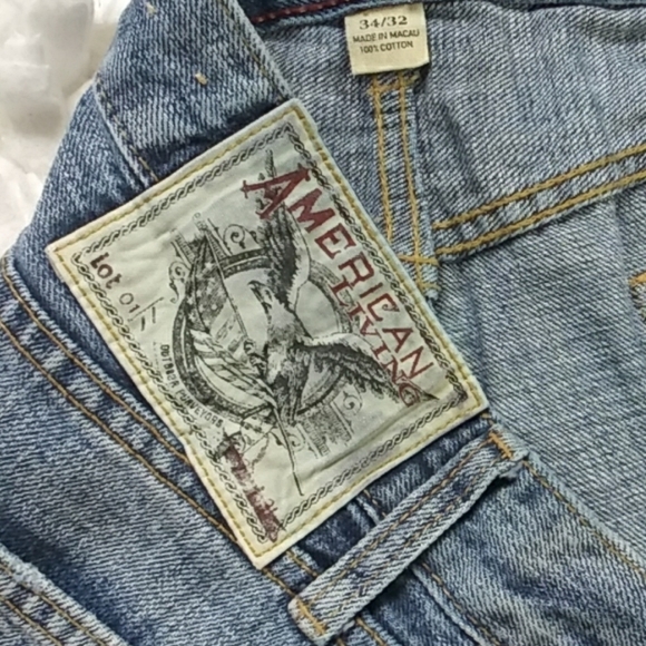 American living distressed jeans light wash‎ embroidered Eagle flag - Picture 4 of 8